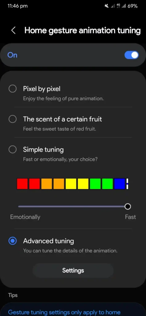 Home UP gesture animation tuning